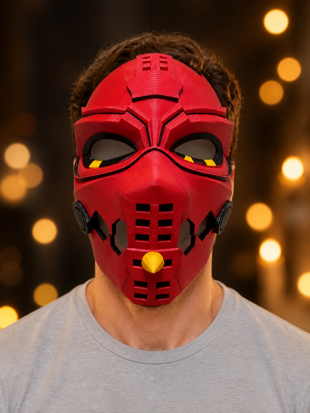 Red Full-Face Cosplay Mask with Yellow Decor Costume Masks detail