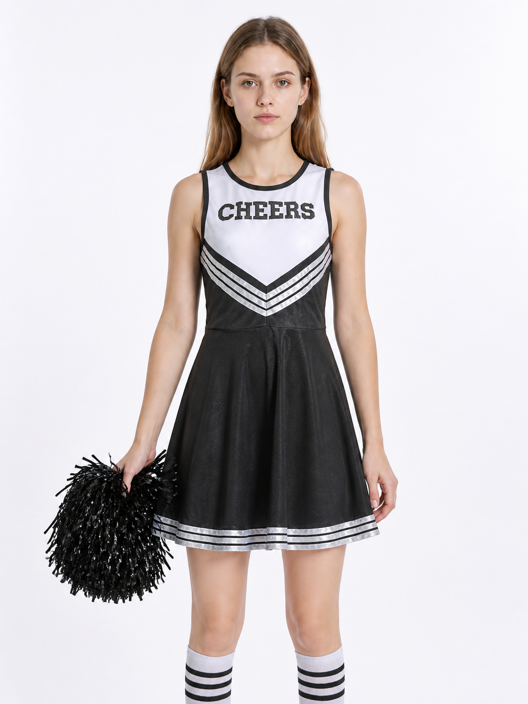 Sleeveless Cheerleading Dress with Pom-Poms and Socks Costume Dresses detail 3