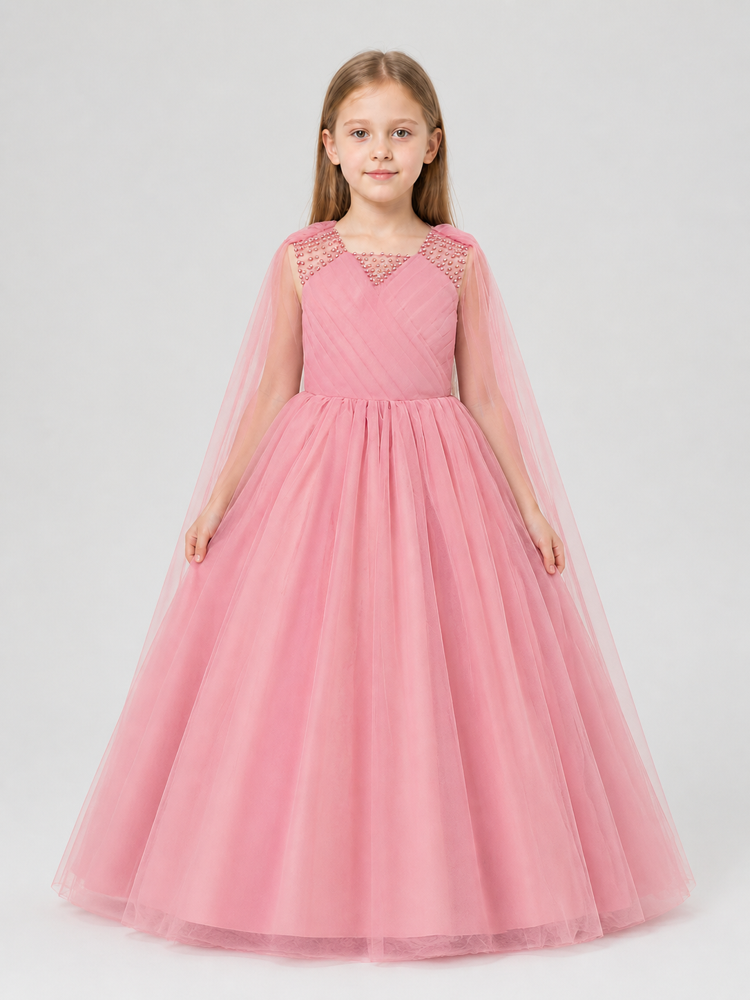 Full Princess Dress with a Tulle Cape Train
