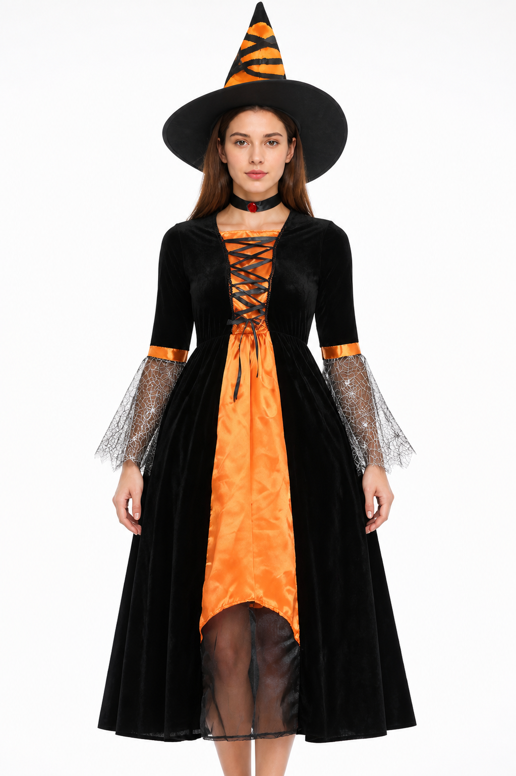 Halloween Costume with Spiderweb Design, Black and Orange Costumes detail 3