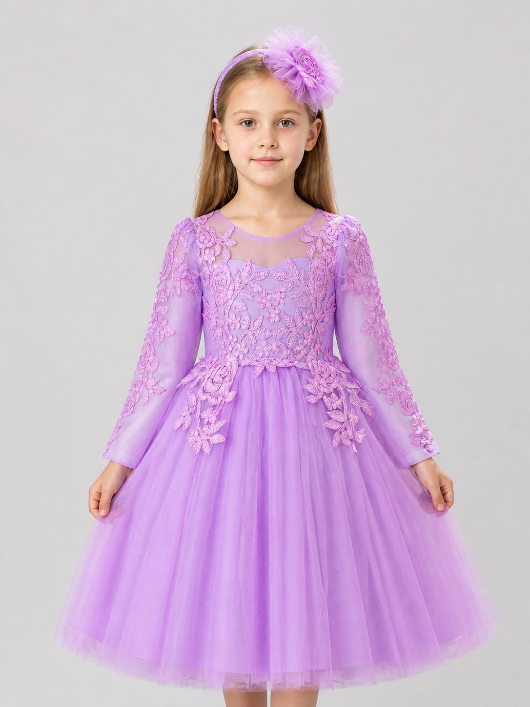 Children’s Princess Dress with Embroidery and Floral Headband product detail 3