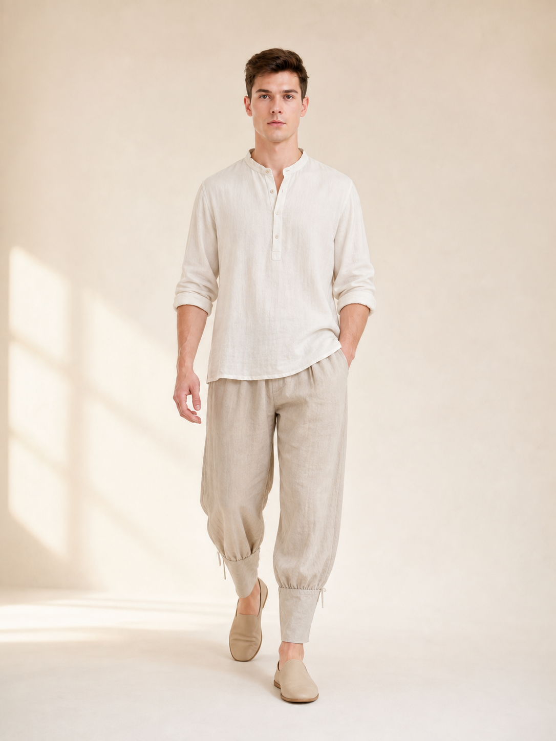 Men's loose-fit vampire pants with an elastic waistband