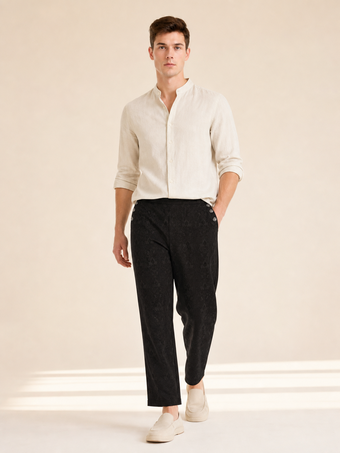Straight-Leg Pants with Jacquard Pattern