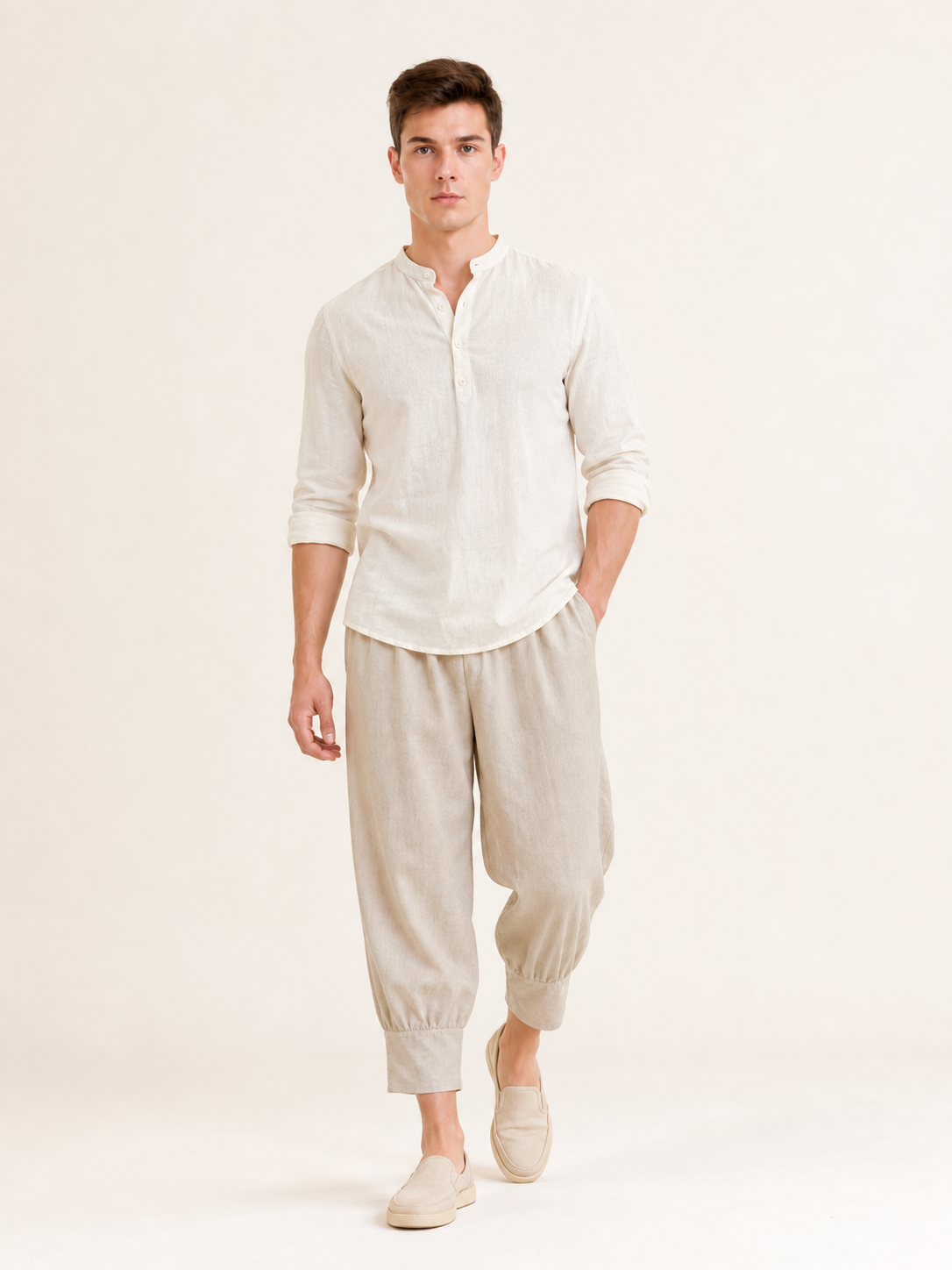 Loose-Fit Cuffed Pants for a Costume Look