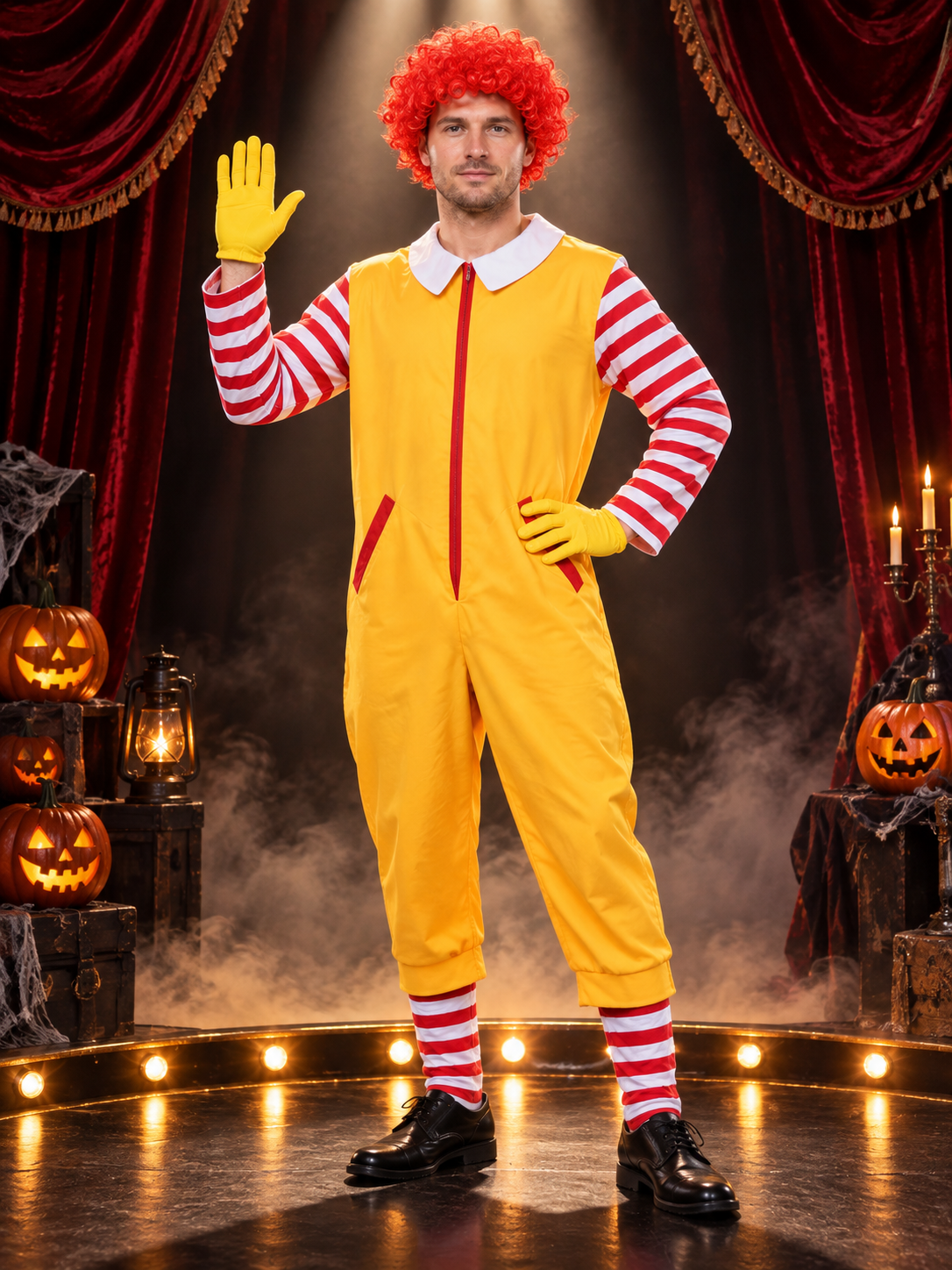 Clown Costume for Kids and Adults, Yellow with White Collar
