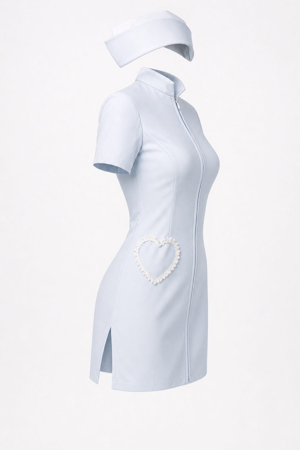 Blue nurse costume with cap for carnival side view