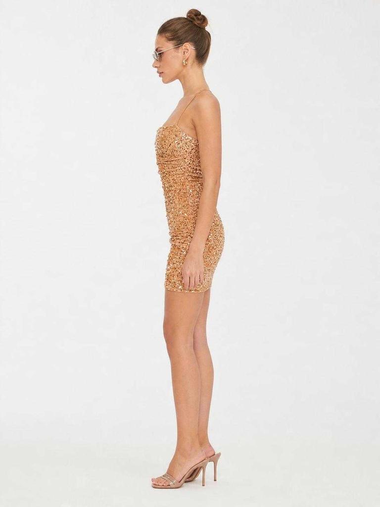 Gold Sequin Mini Dress for Parties side view