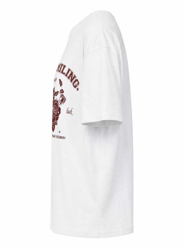 Loose-fit oversized white T-shirt with print side view