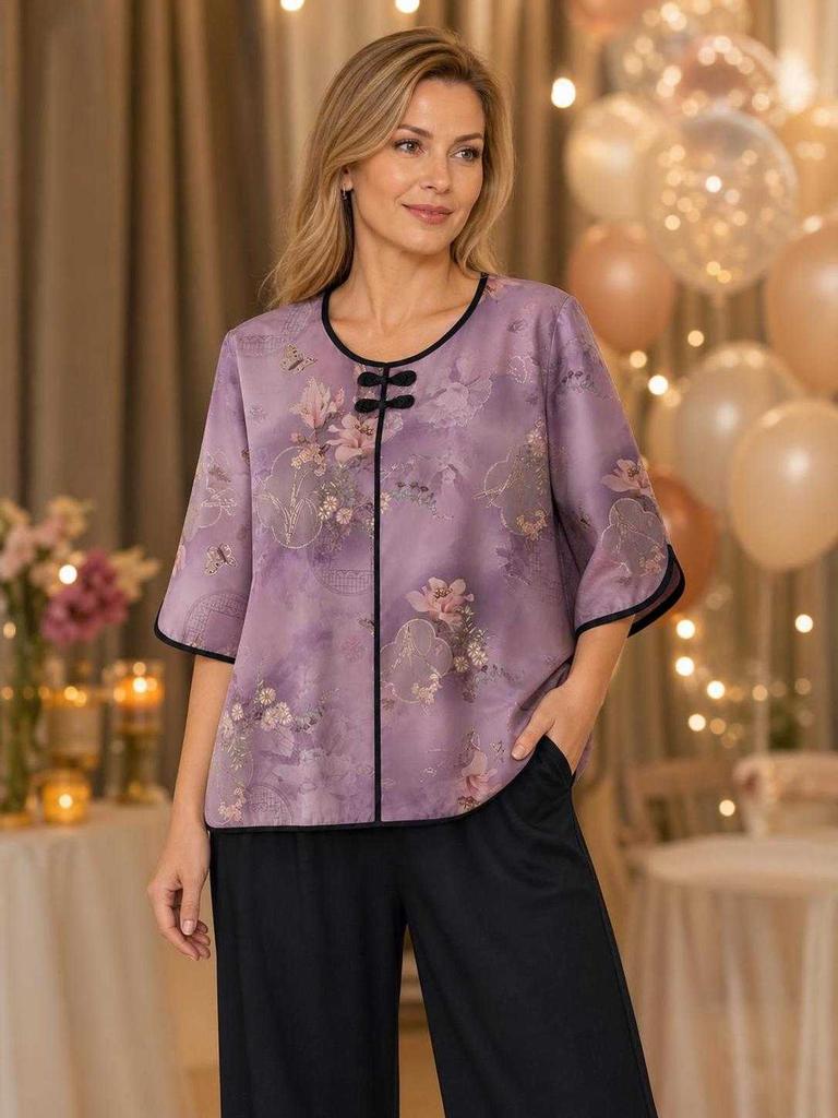 Dressy masquerade outfit: lavender blouse and pants