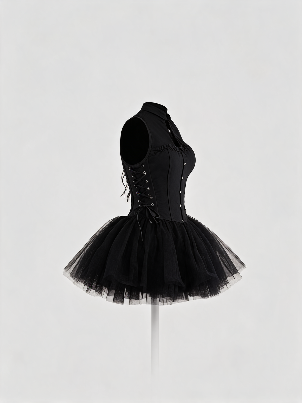 Black Carnival Costume with Corset and Skirt side view 2