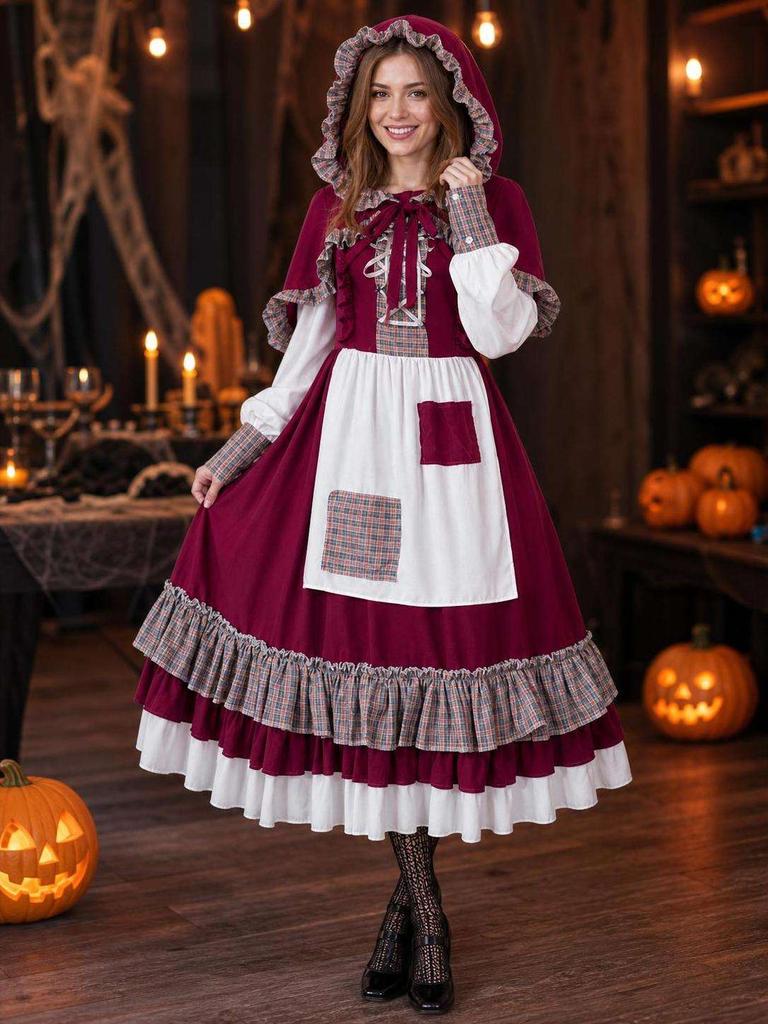 Burgundy Hooded Vampire Dress for Halloween lifestyle view 2