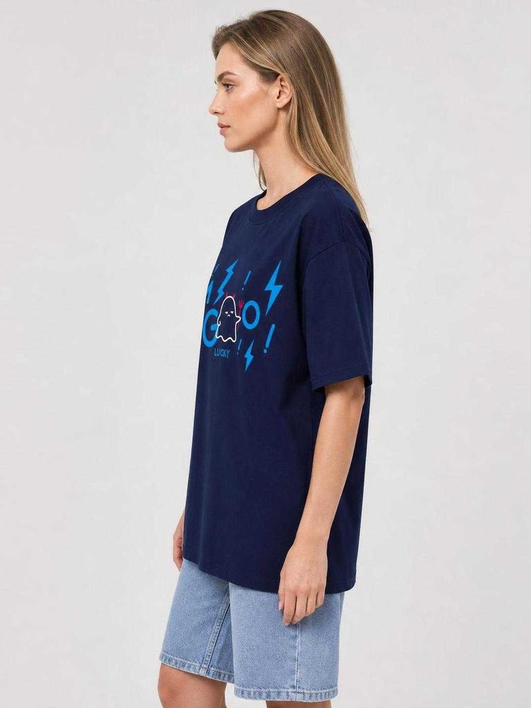 Dark Blue Halloween Graphic T-Shirt side view