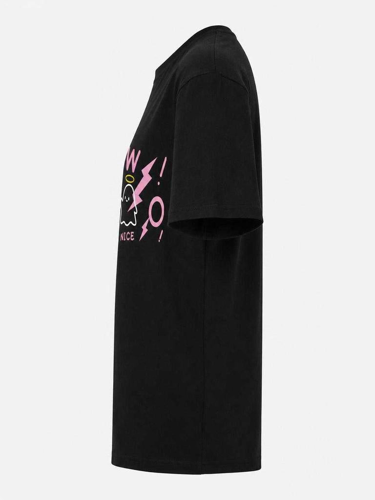 Black loose-fit printed T-shirt for carnival side view