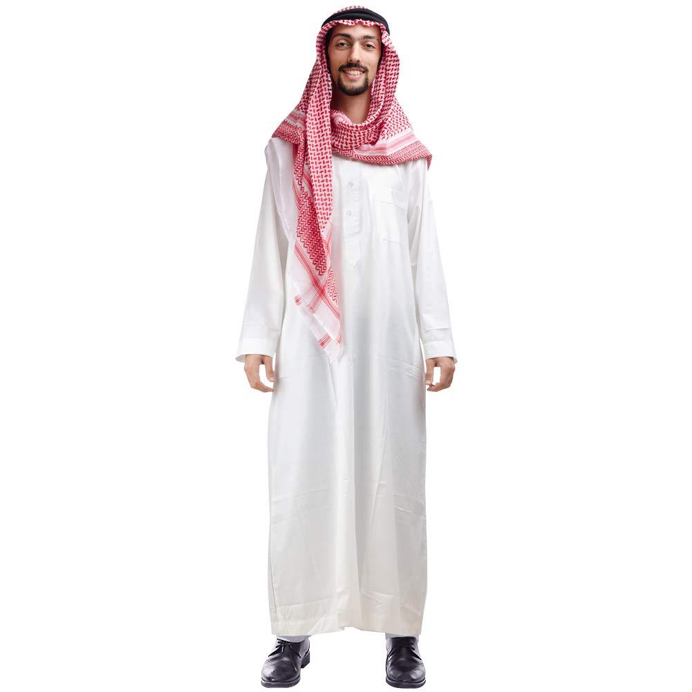 Arabia Thobe with Long Sleeves Arab Muslim Wear Kafiya Keffiyeh Middle Eastern Scarf Wrap with Aqel Rope - HOMELEX