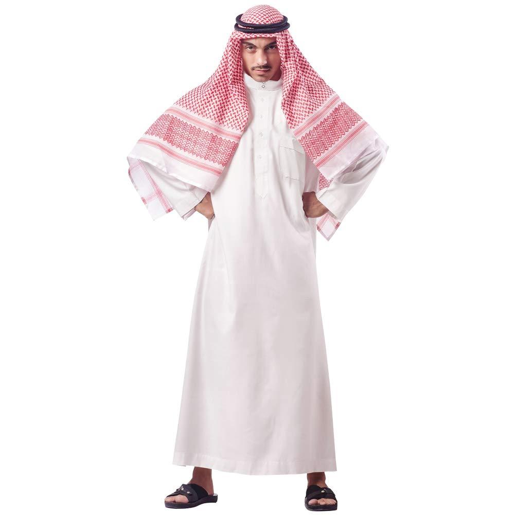 Arabia Thobe with Long Sleeves Arab Muslim Wear Kafiya Keffiyeh Middle Eastern Scarf Wrap with Aqel Rope - HOMELEX
