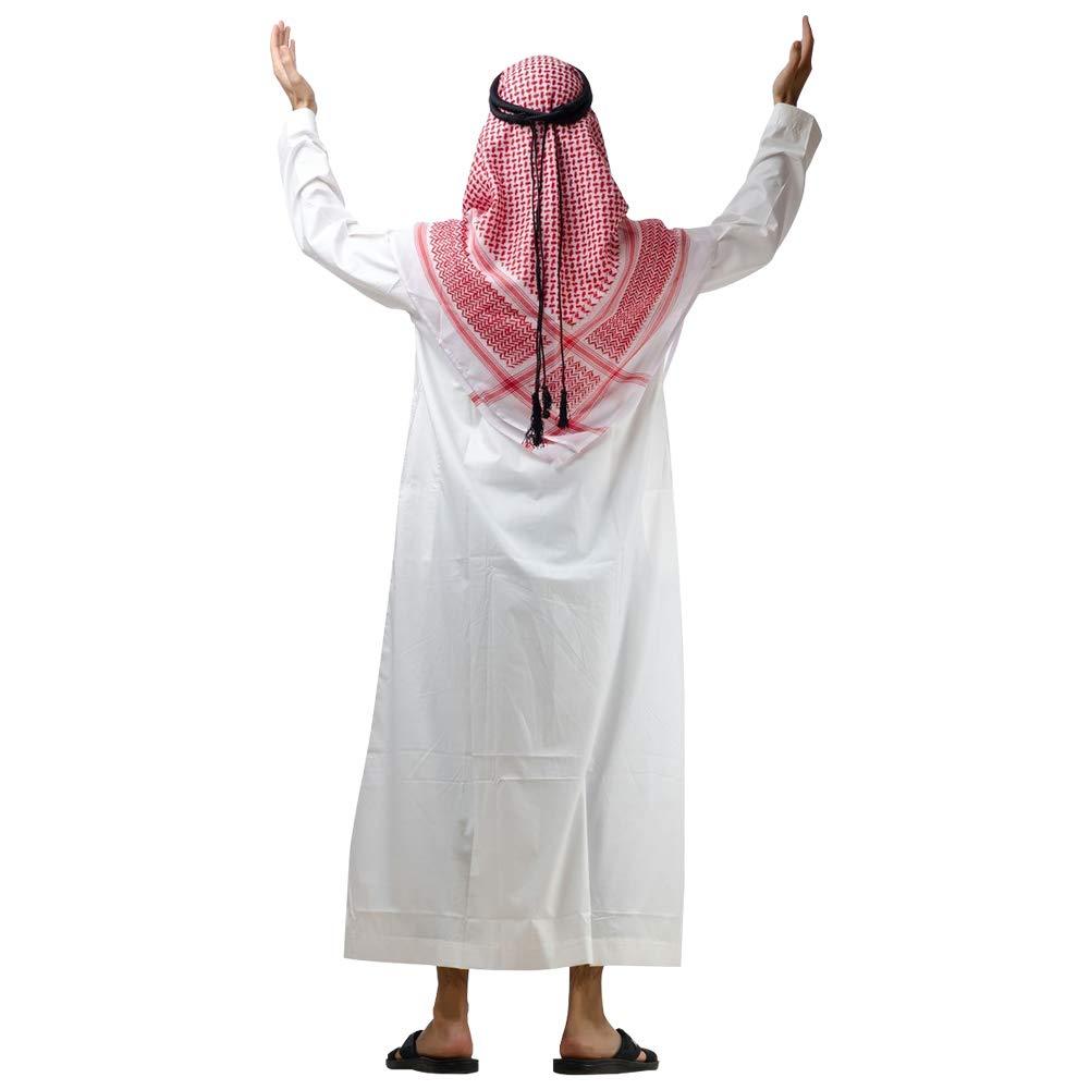 Arabia Thobe with Long Sleeves Arab Muslim Wear Kafiya Keffiyeh Middle Eastern Scarf Wrap with Aqel Rope - HOMELEX