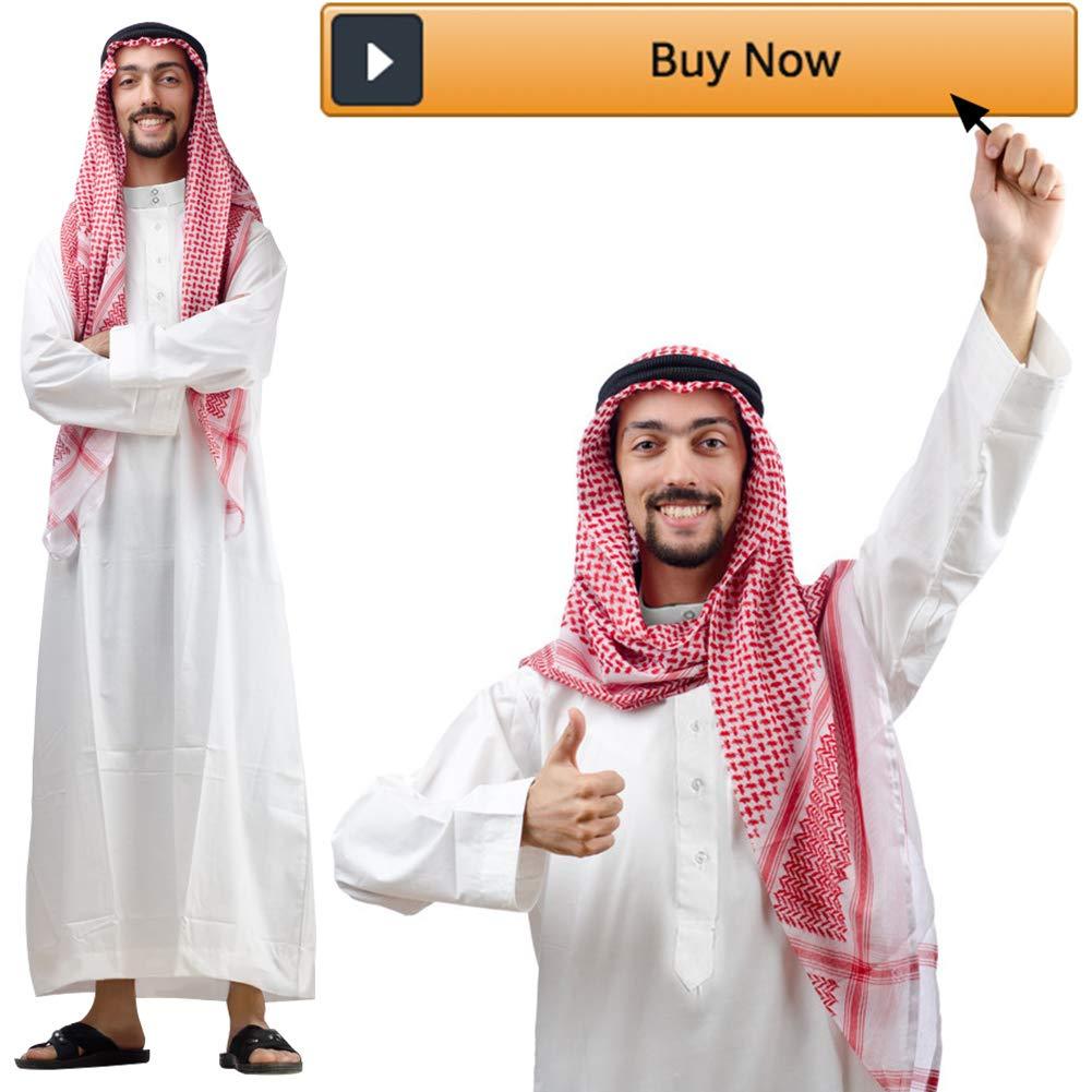 Arabia Thobe with Long Sleeves Arab Muslim Wear Kafiya Keffiyeh Middle Eastern Scarf Wrap with Aqel Rope - HOMELEX