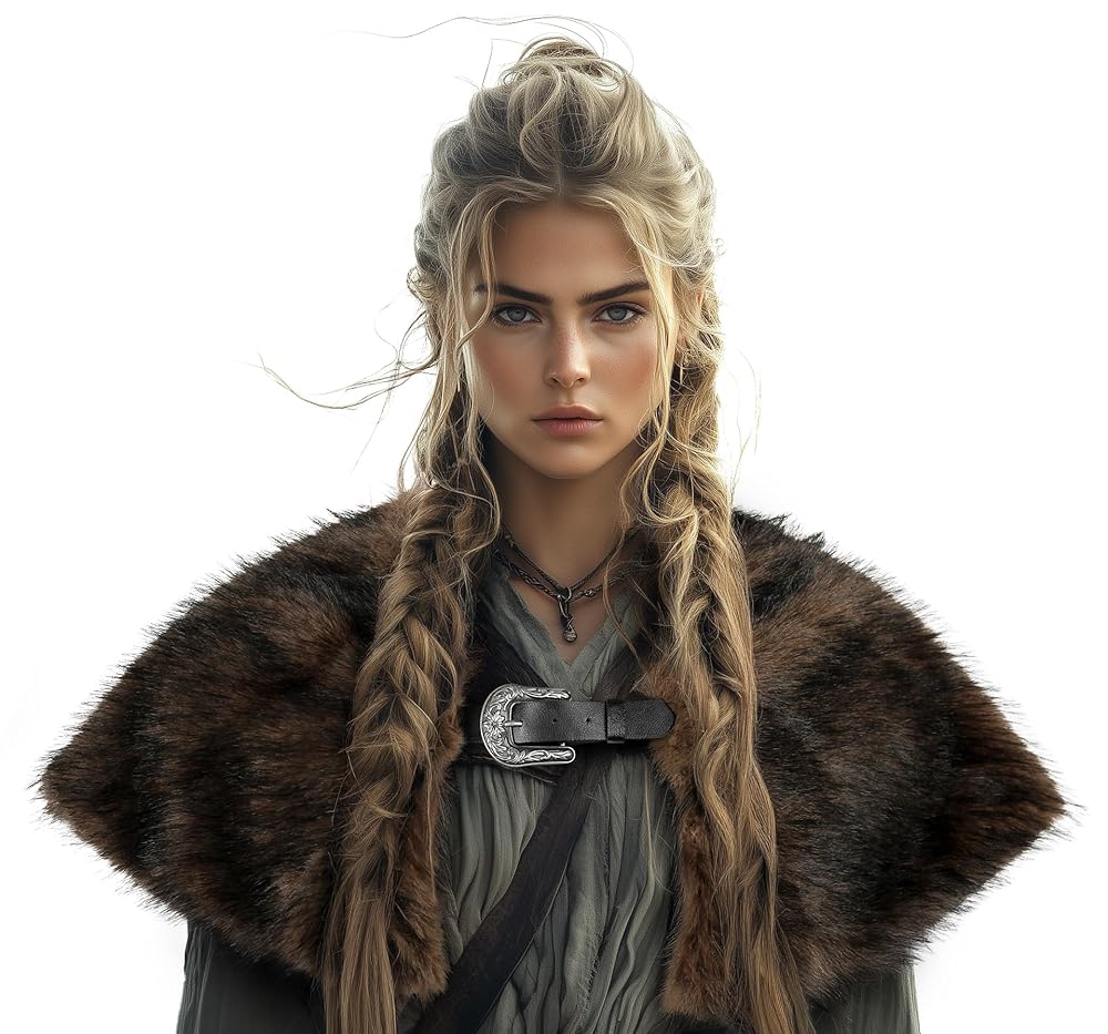 Fur Shoulder Shawl with Buckle, Brown