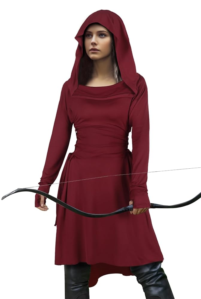 Medieval Hooded Tunic, Burgundy