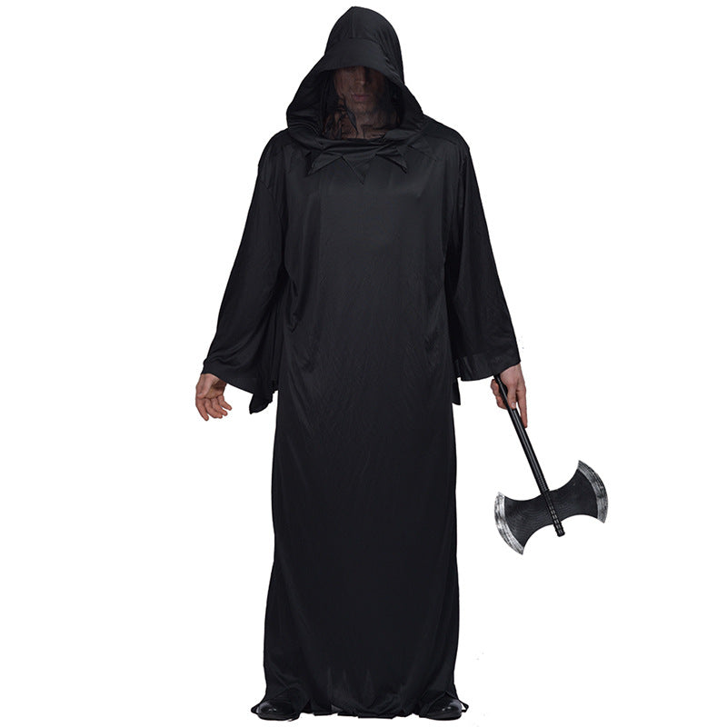Dark fantasy costume with hood and axe