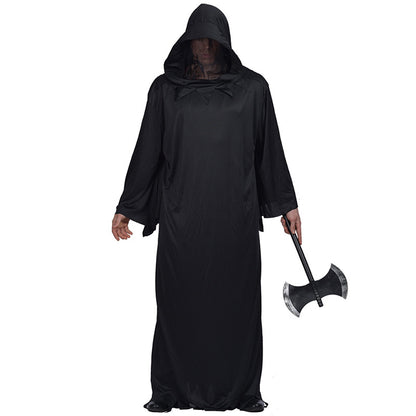 Dark fantasy costume with hood and axe