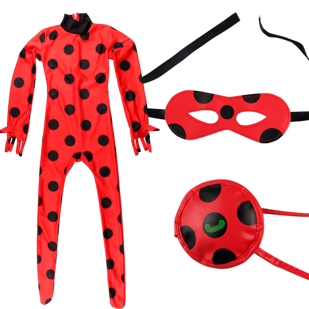 Polka Dot Carnival Jumpsuit Costume with Mask