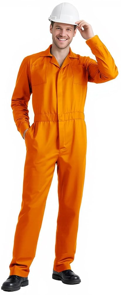 Orange Long-Sleeve Utility Jumpsuit