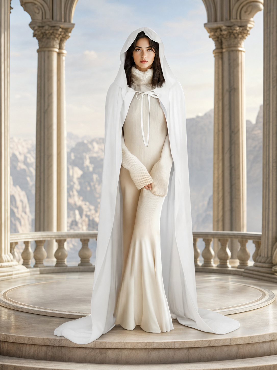 Long White Hooded Carnival Cape