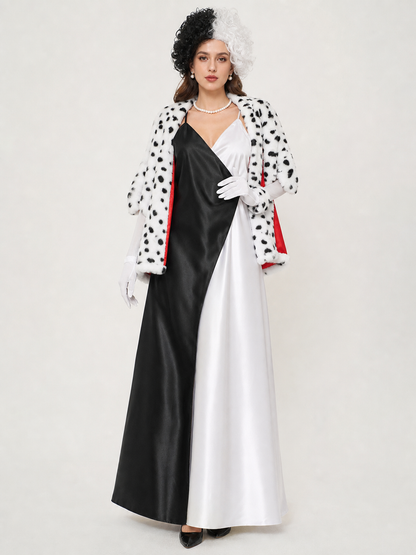 Women's Cruella cosplay costume with cape and gloves