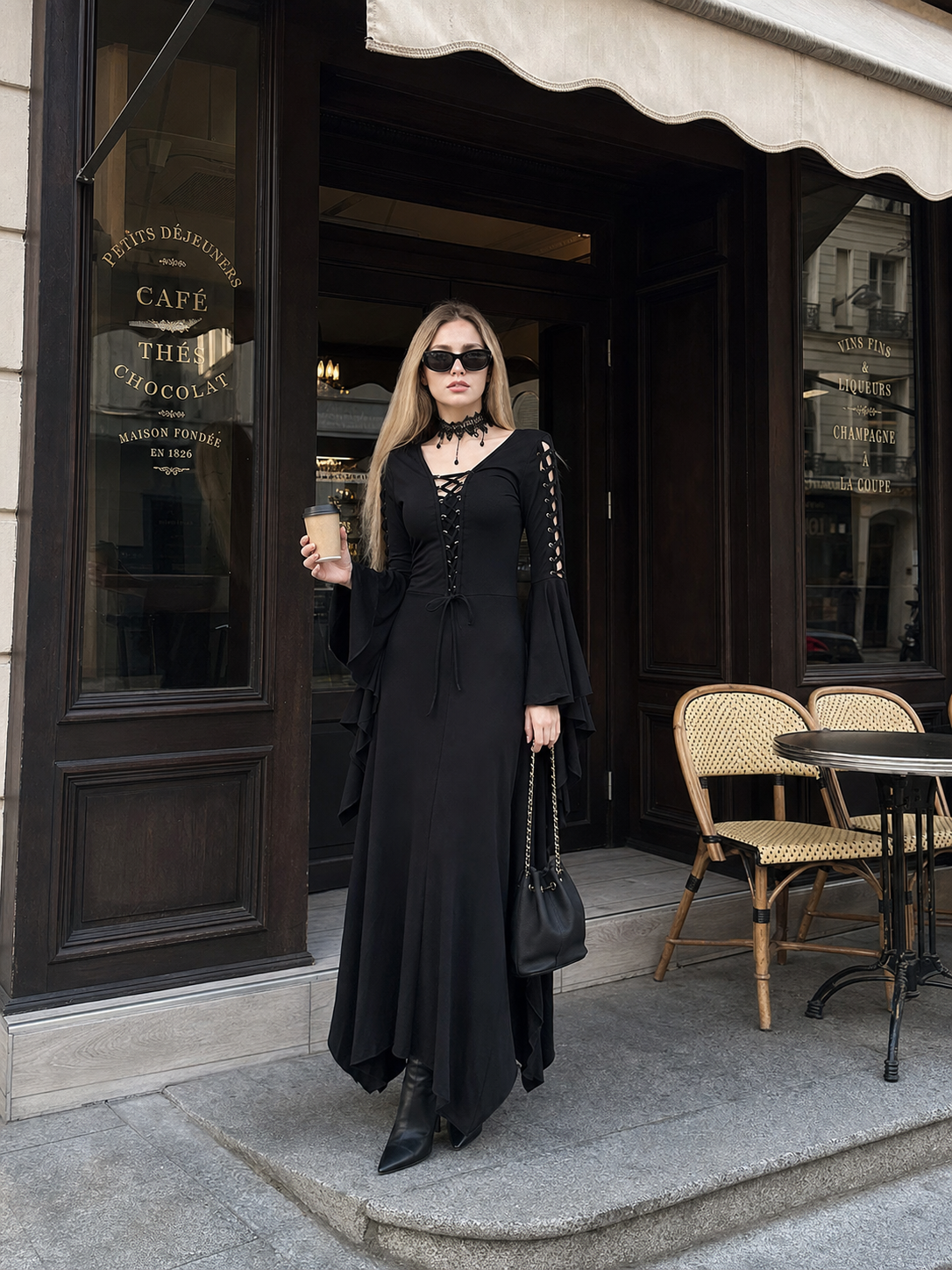 Halloween Gothic Lace-Up Maxi Dress