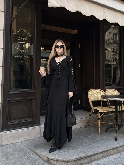 Halloween Gothic Lace-Up Maxi Dress