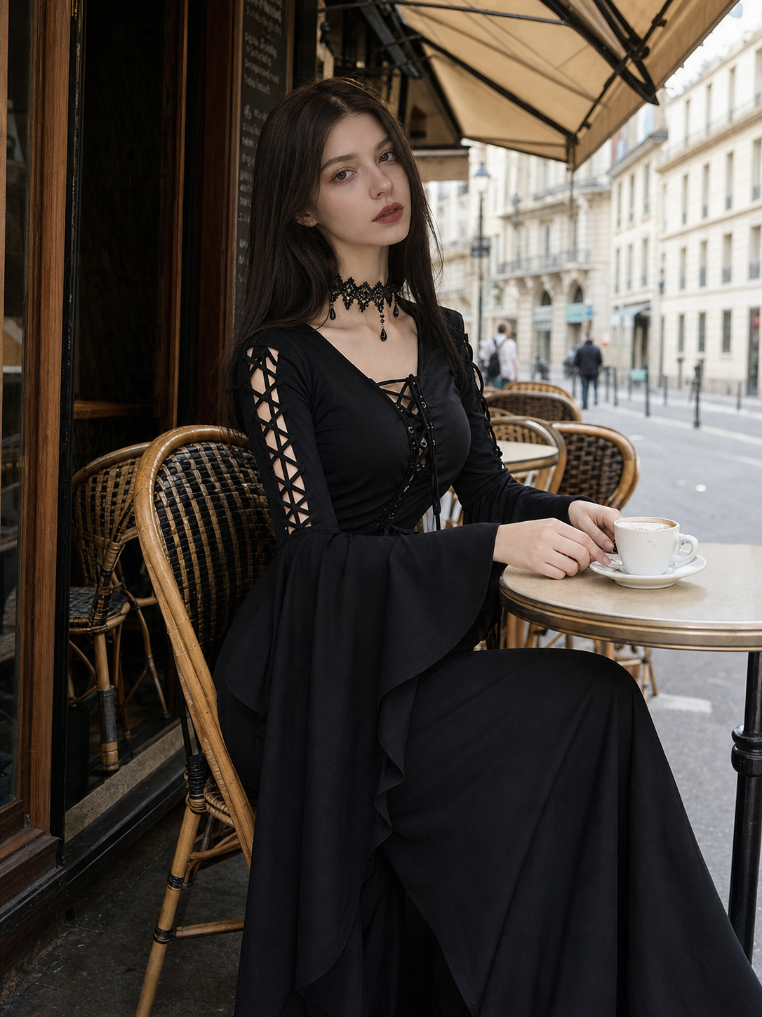Halloween Gothic Lace-Up Maxi Dress