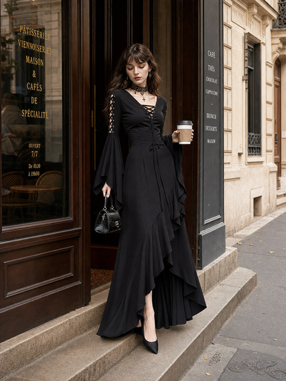 Halloween Gothic Lace-Up Maxi Dress