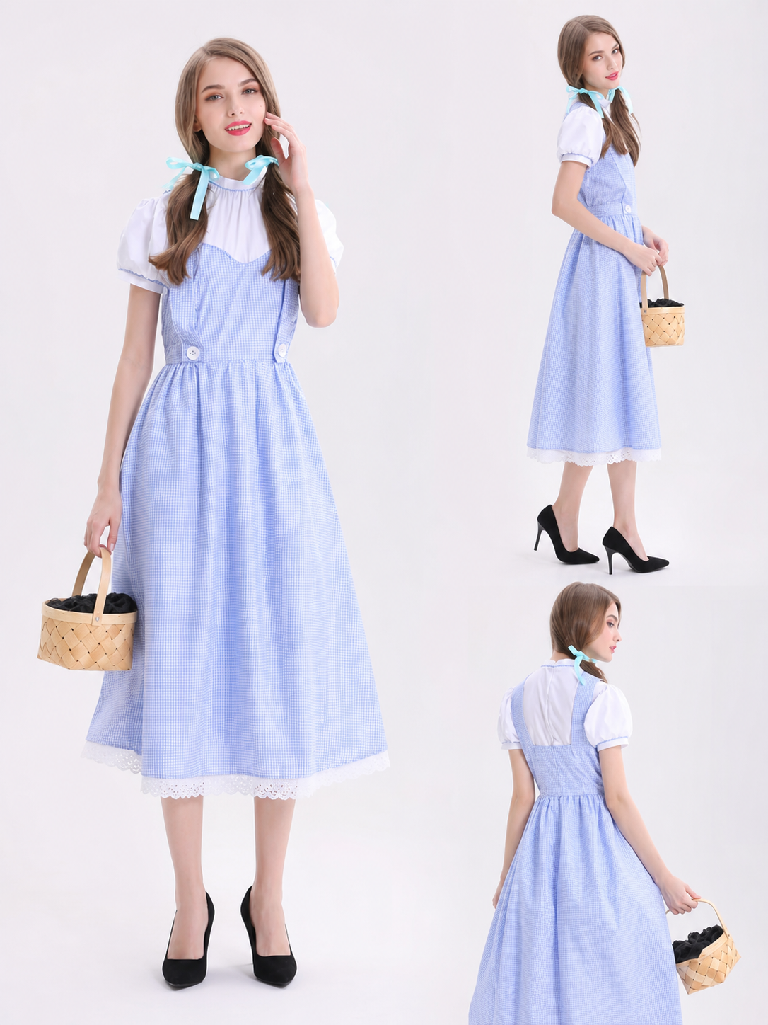 Blue Plaid Costume with Apron for Carnival detail view