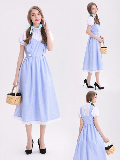 Blue Plaid Costume with Apron for Carnival detail view