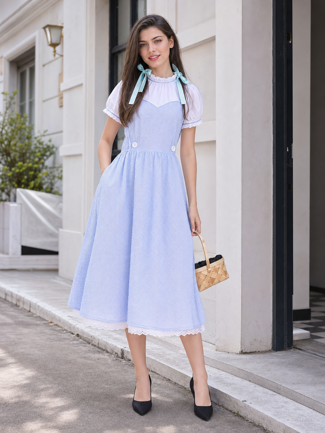 Blue Plaid Costume with Apron for Carnival main product view
