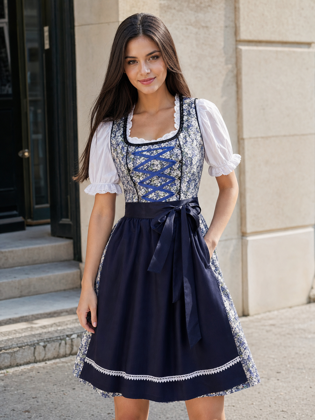 Carnival Costume Dress with Apron and Lacing