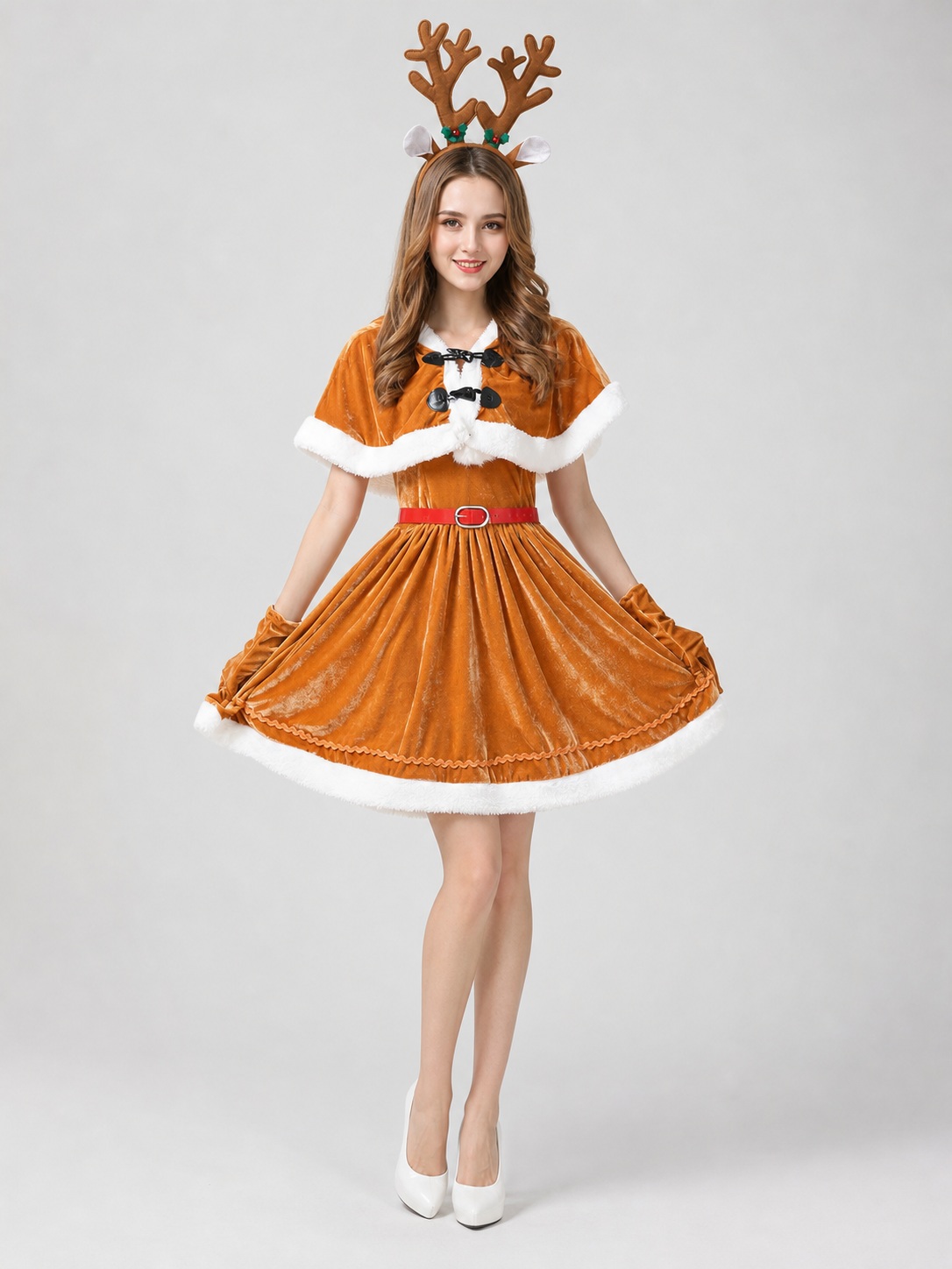 Reindeer Christmas Dress Costume with Cape