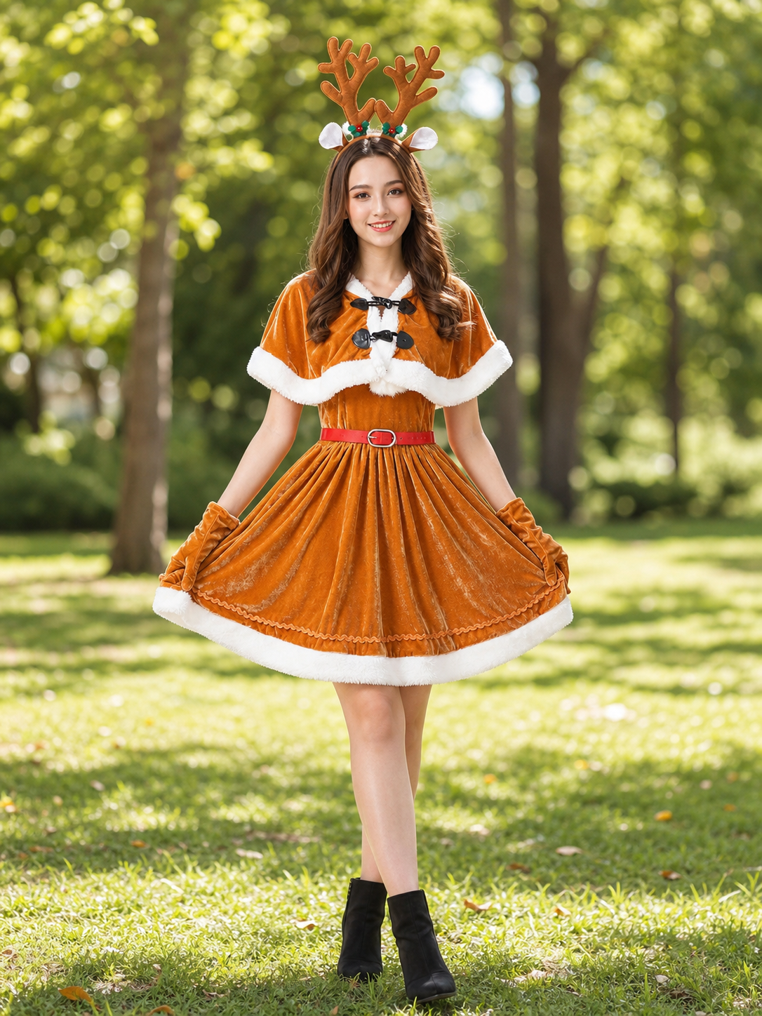 Reindeer Christmas Dress Costume with Cape