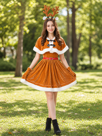 Reindeer Christmas Dress Costume with Cape