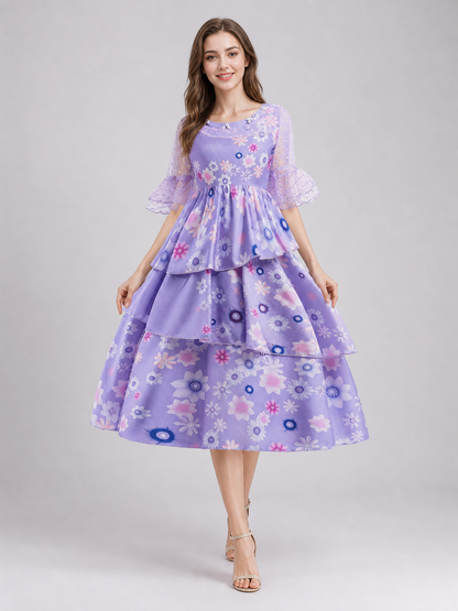 Kids' Floral-Print Cosplay Dress with Sleeves