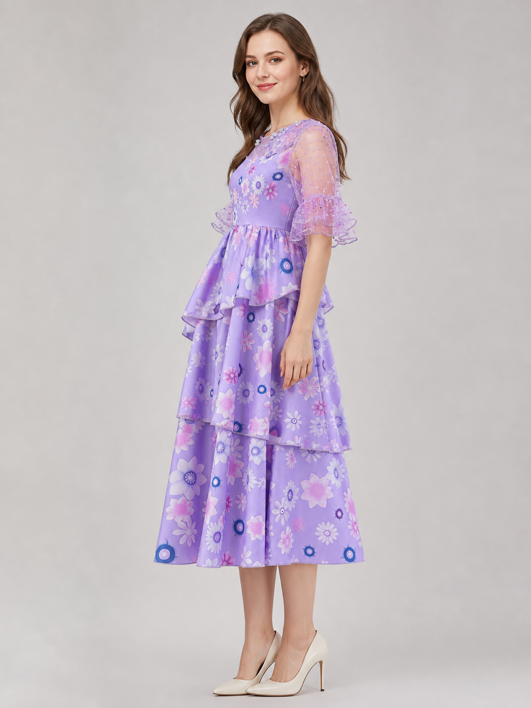 Kids' Floral-Print Cosplay Dress with Sleeves