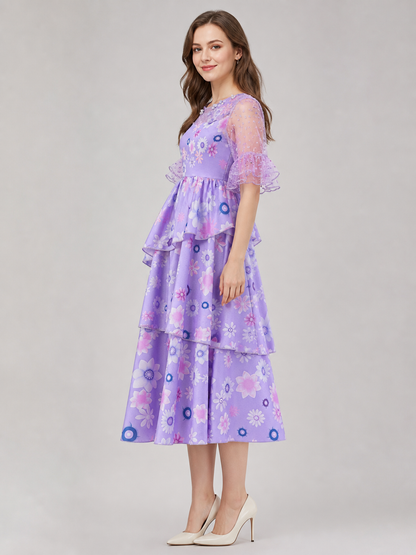 Kids' Floral-Print Cosplay Dress with Sleeves