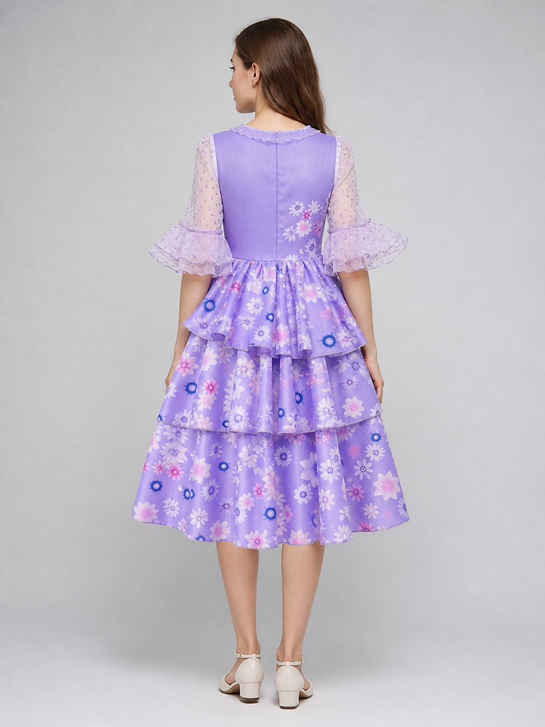 Kids' Floral-Print Cosplay Dress with Sleeves