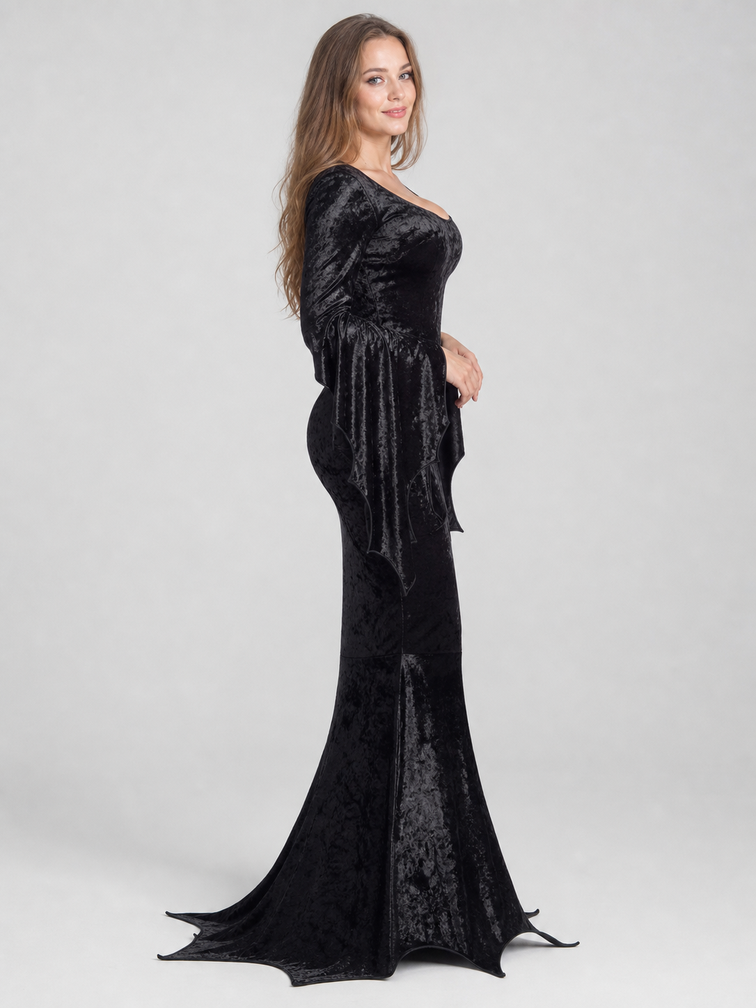 Gothic black carnival dress with batwing sleeves