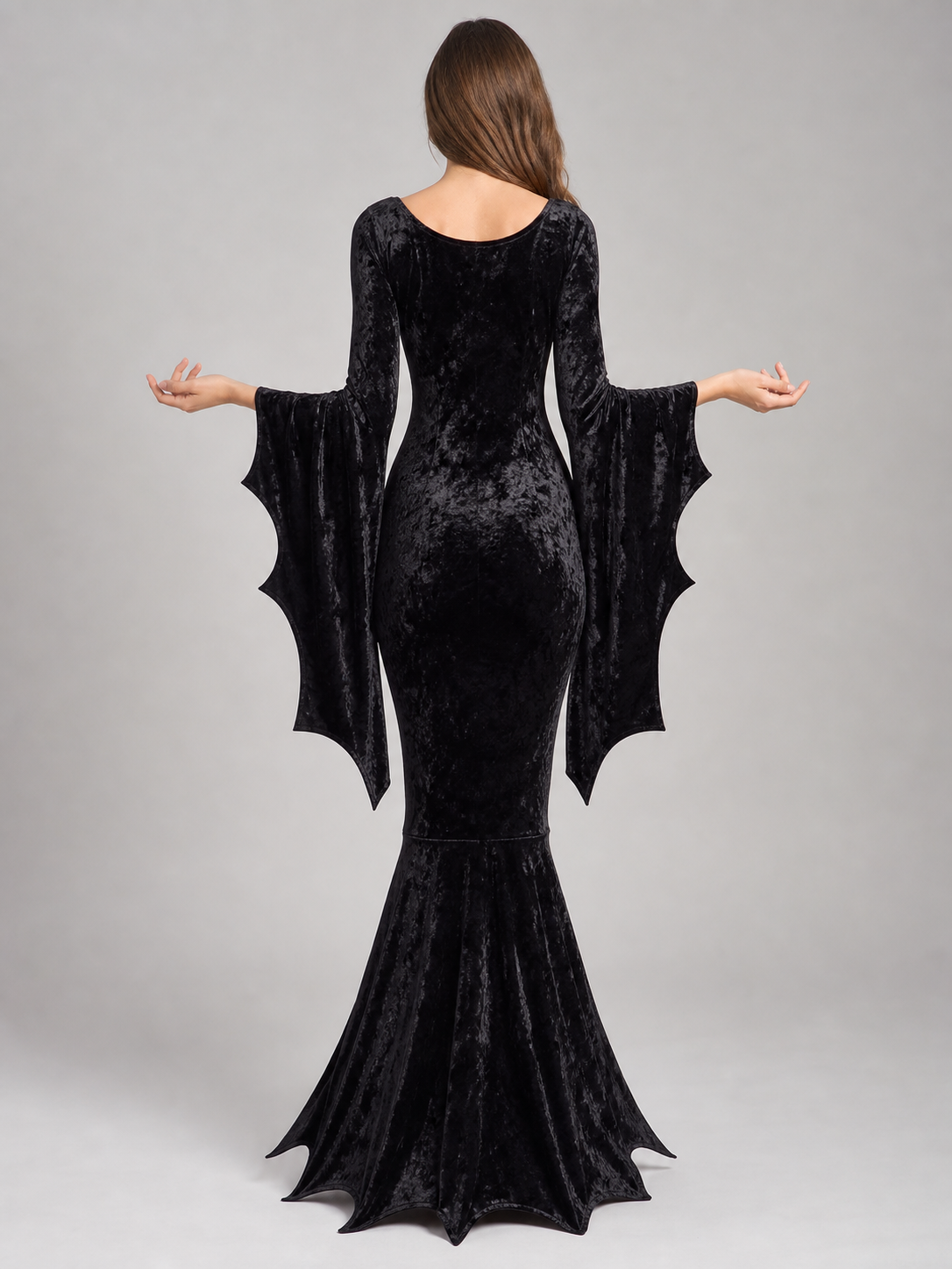 Gothic black carnival dress with batwing sleeves