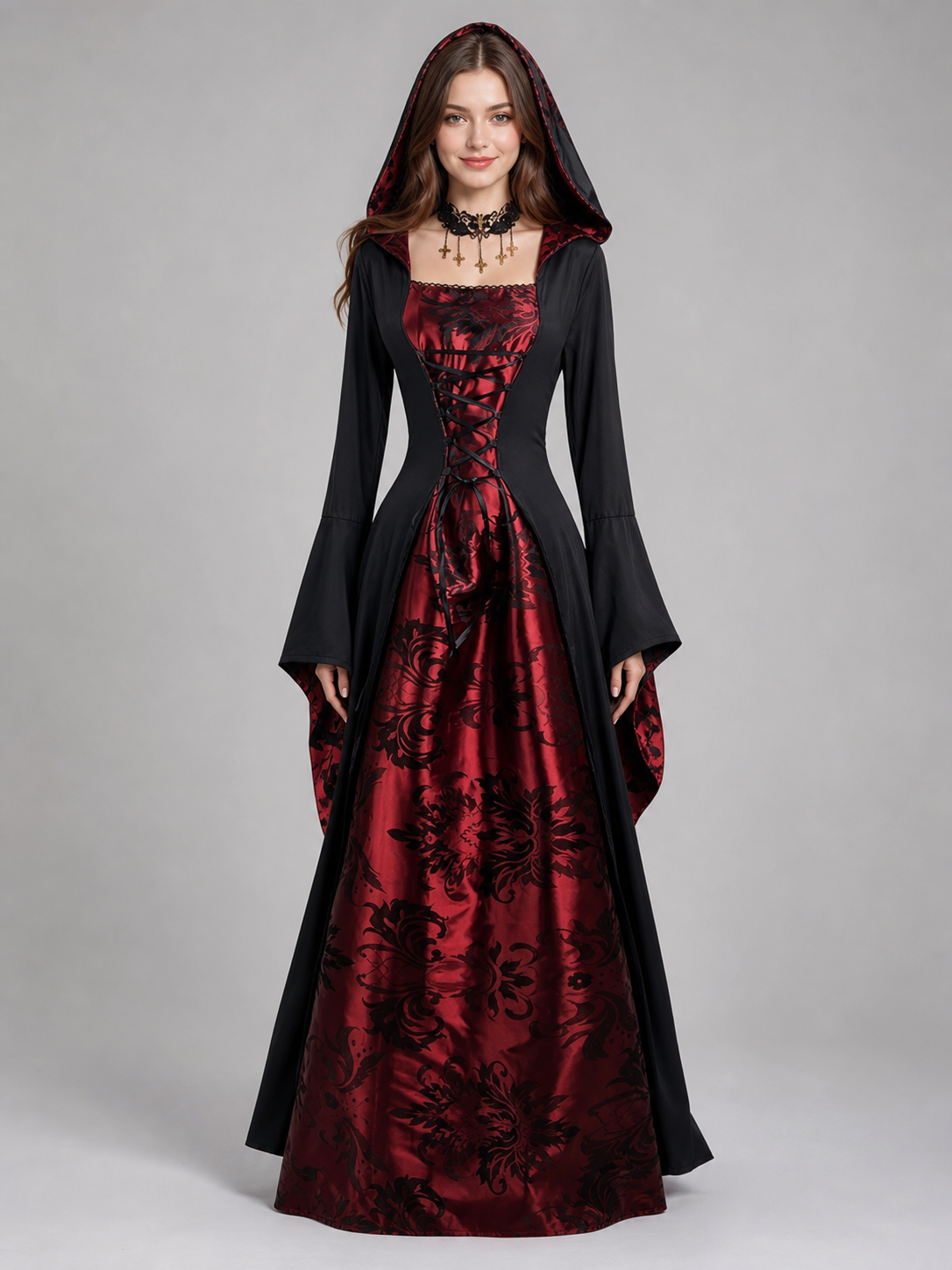 Gothic Hooded Robe Dress for Halloween