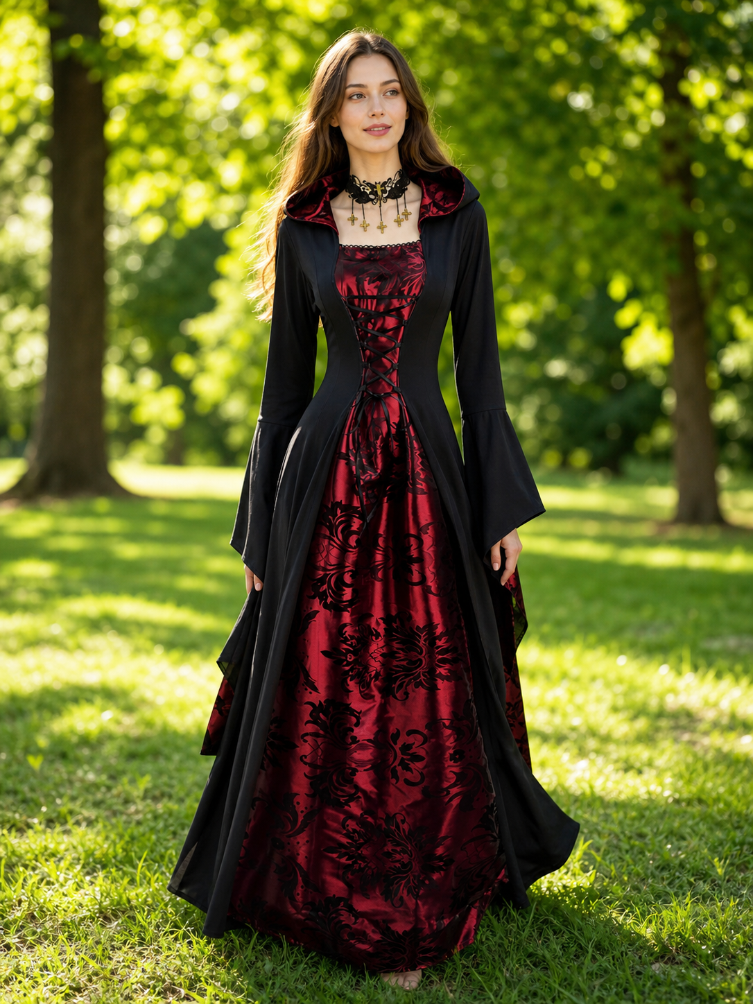 Gothic Hooded Robe Dress for Halloween