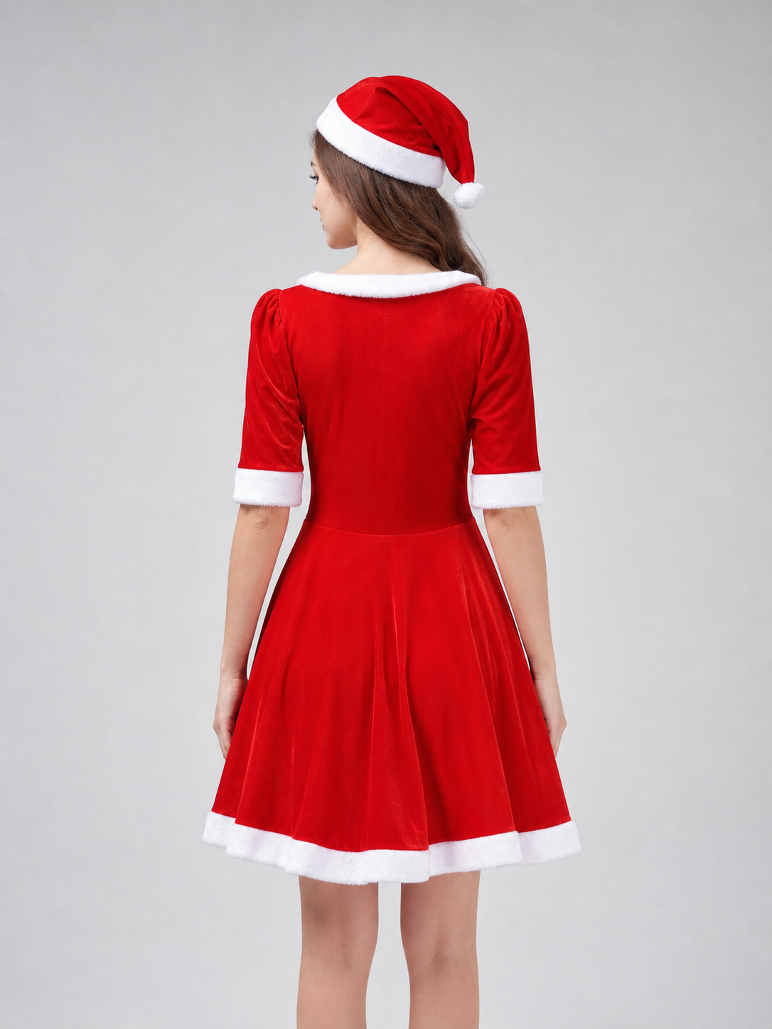 Santa-Style Christmas Dress with Hat