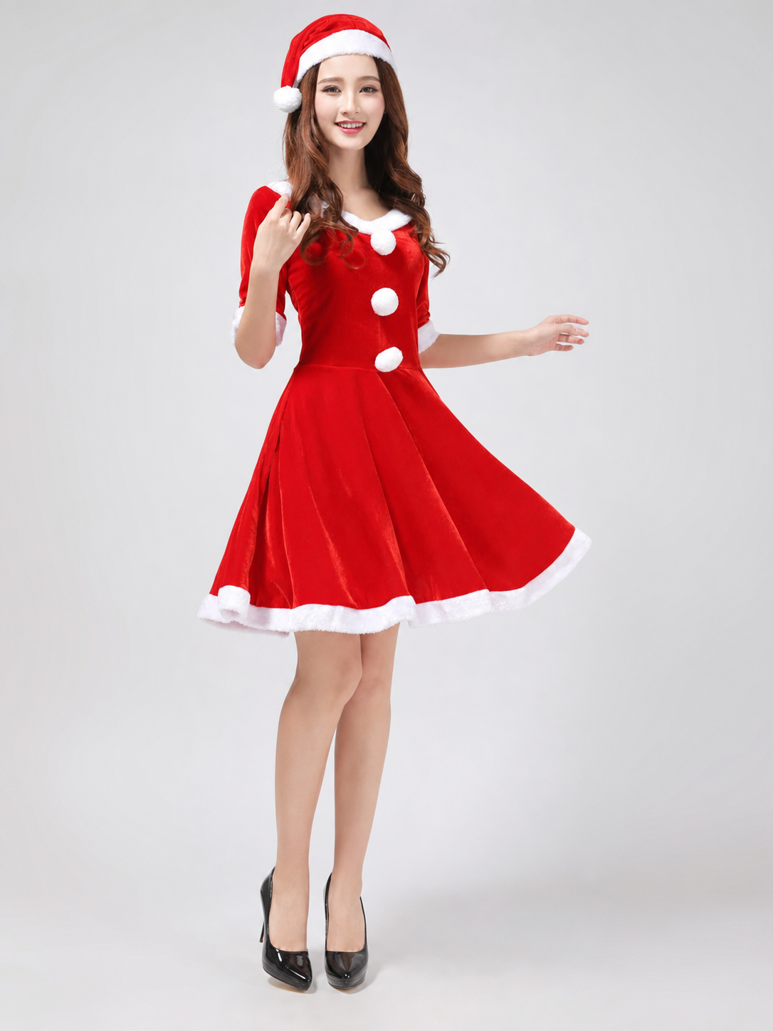 Santa-Style Christmas Dress with Hat